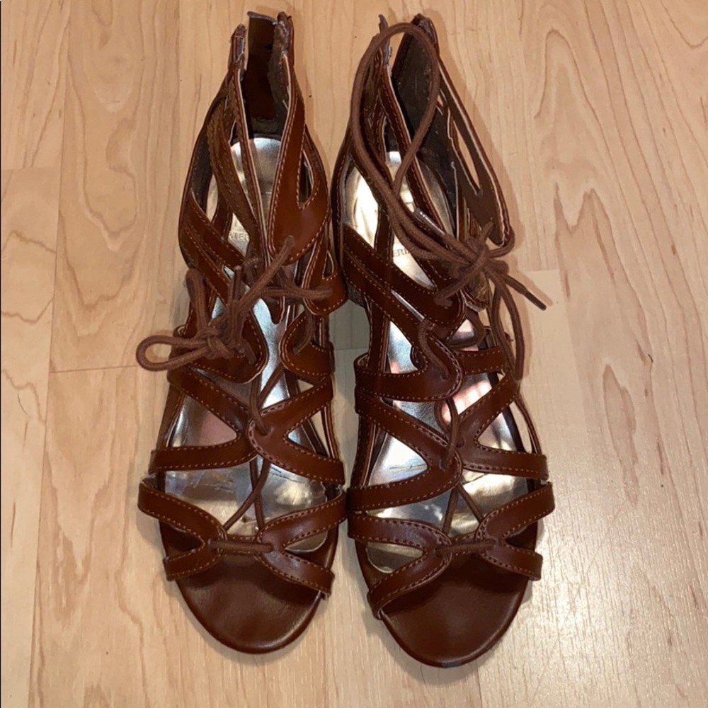 Brown lace up heel sandals